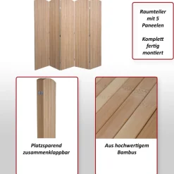 Bambus Paravent MCW-O30, Raumteiler Trennwand Sichtschutz, zusammenklappbar 5 Paneele 170x204cm