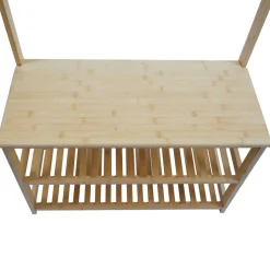 Bambus Standgarderobe MCW-N82, Garderobenständer Schuhregal Sitzbank Schuhbank, Kleiderhaken MVG 170x70x31cm