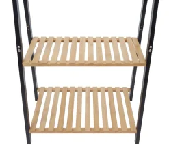 Bambus Standgarderobe MCW-Q32, Garderobenständer Kleiderständer Schuhregal, Stange 2 Ablagen 130x70x44cm ~ natur-schwarz