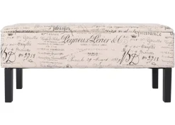 Bank Sitzbank Aufbewahrungstruhe Renens Stoff/Textil 95x36x44 cm MVG-zertifiziert ~ Schriftzug creme
