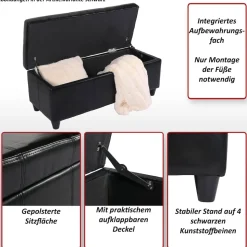 Bank Sitzbank MIT Aufbewahrung Arezzo Leder + Kunstleder 112x45x45cm MVG-zertifiziert ~ creme