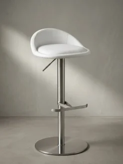 Barhocker Edelstahl Höhenverstellbar Rückenlehne Drehbar, Weiß 43x43x90 cm