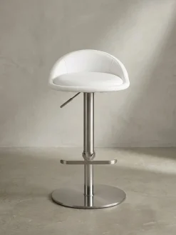 Barhocker Edelstahl Höhenverstellbar Rückenlehne Drehbar, Weiß 43x43x90 cm