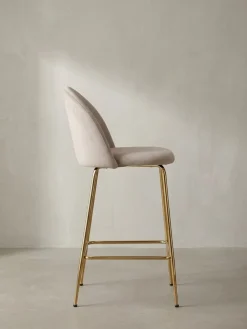Barhocker 2er Set Samt Lehne Goldgestell Skandi-Stil Gepolstert, Beige 50x50x102 cm