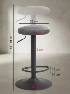 Barhocker – Grau, Wildlederoptik, höhenverstellbar, ohne Lehne, 58–79 cm, Stoff/Metall, 100kg