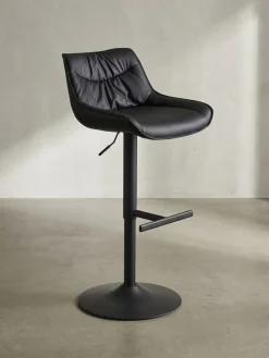 Barhocker – Kunstleder Schwarz, Rückenlehne, höhenverstellbar 86–106cm, Trompetenfuß, 100kg