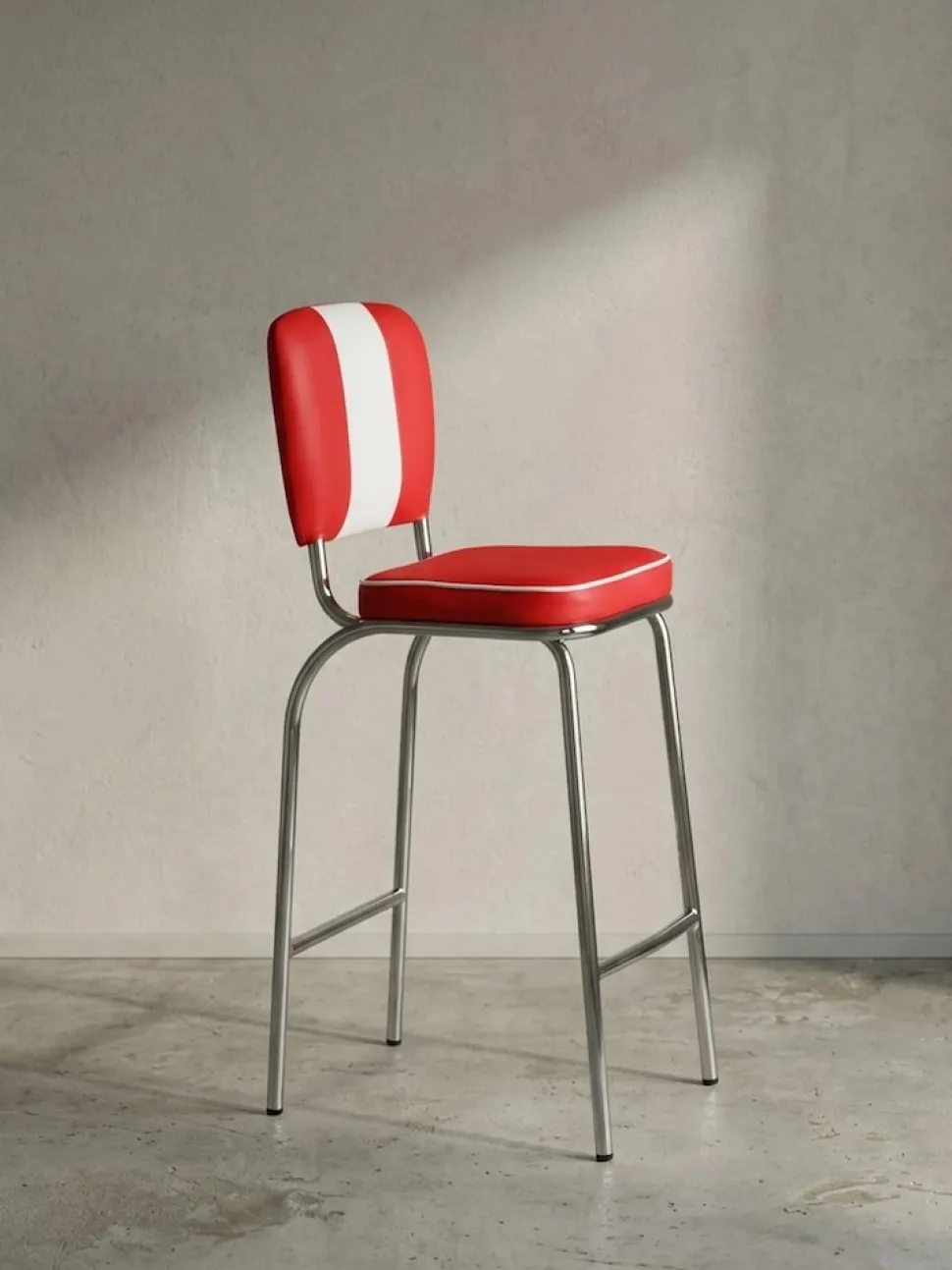 Barhocker Retro 50er Jahre Dinerstil Weiß, Rot 40x38x110 cm