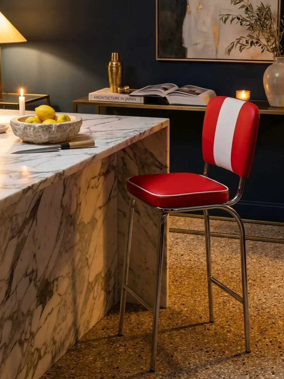 Barhocker Retro 50er Jahre Dinerstil Weiß, Rot 40x38x110 cm