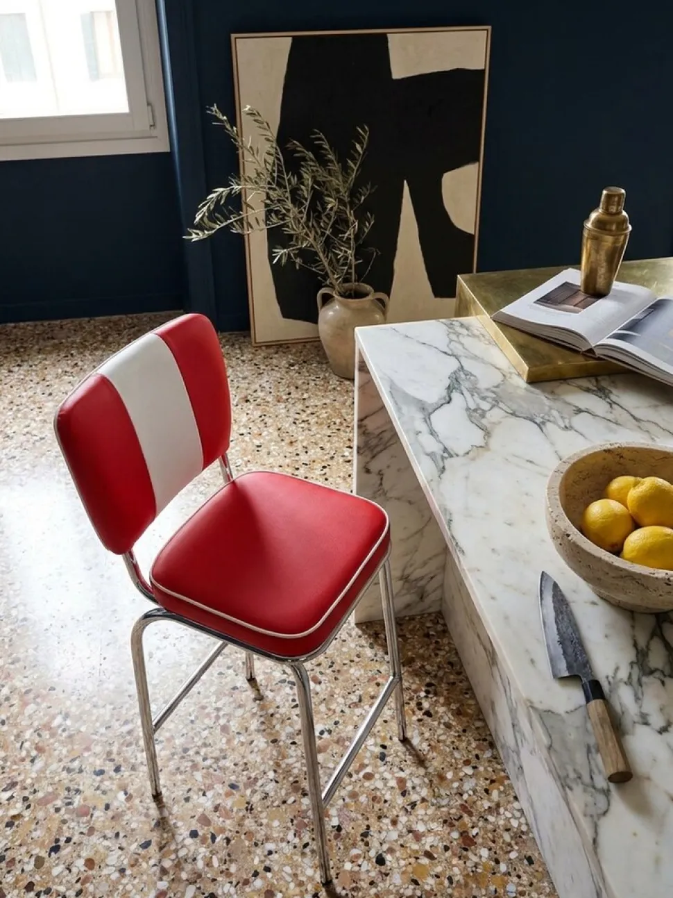 Barhocker Retro 50er Jahre Dinerstil Weiß, Rot 40x38x110 cm
