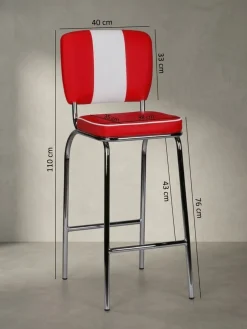 Barhocker Retro 50er Jahre Dinerstil Weiß, Rot 40x38x110 cm