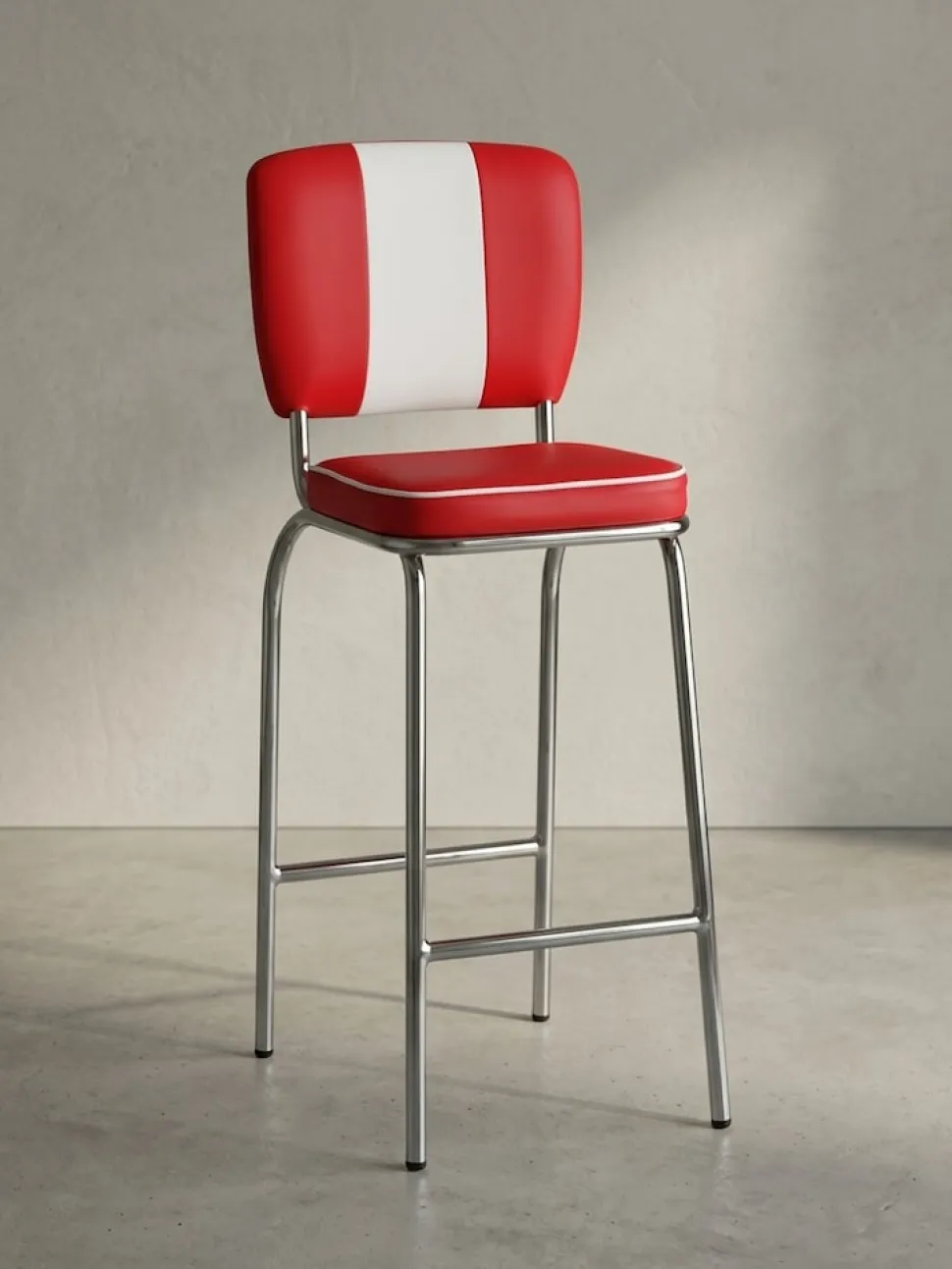 Barhocker Retro 50er Jahre Dinerstil Weiß, Rot 40x38x110 cm
