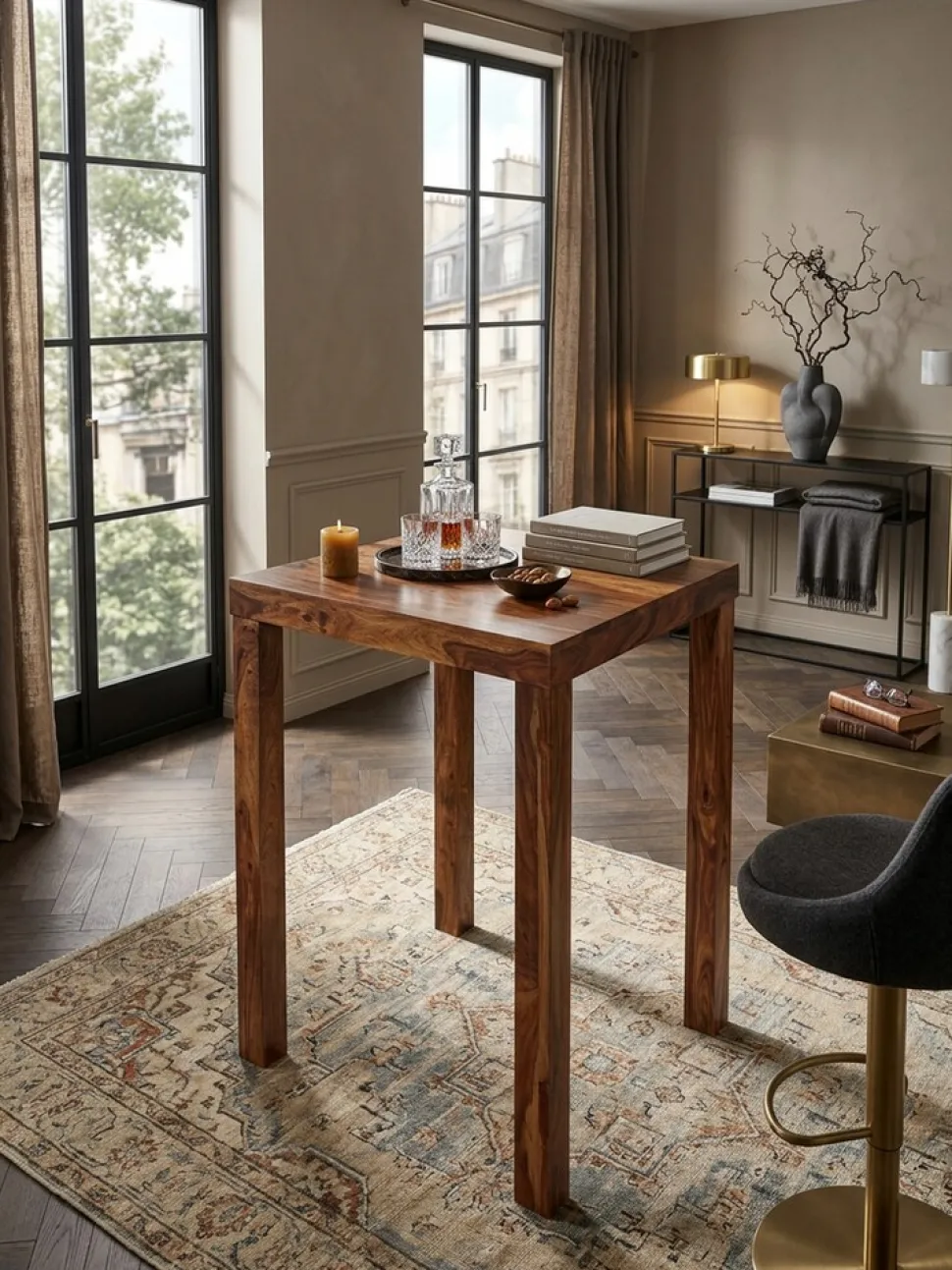 Bartisch – Massivholz, 80x80x110 cm, dunkelbraun, Landhaus-Stil