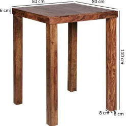 Bartisch – Massivholz, 80x80x110 cm, dunkelbraun, Landhaus-Stil