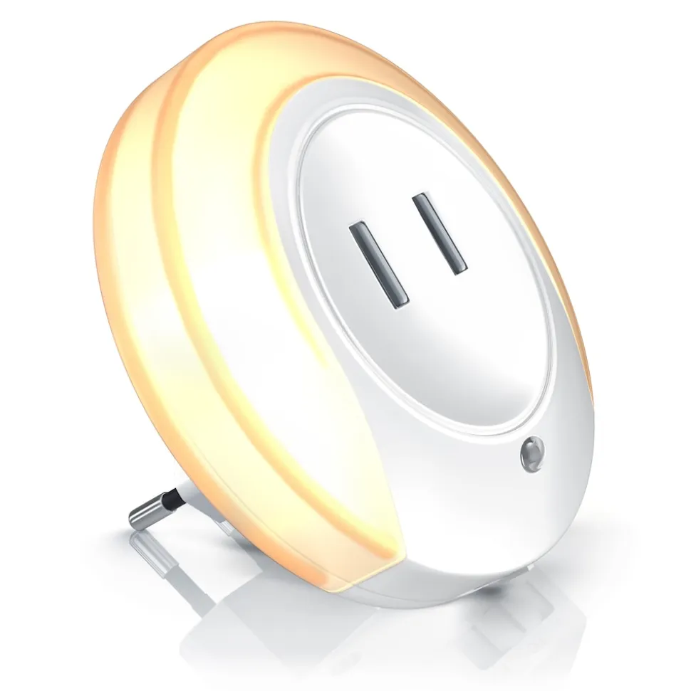BEARWARE LED Nachtlicht, Warmweiß, Nachtlampe mit USB Ladefunktion, Helligkeits & Dämmerungssensor