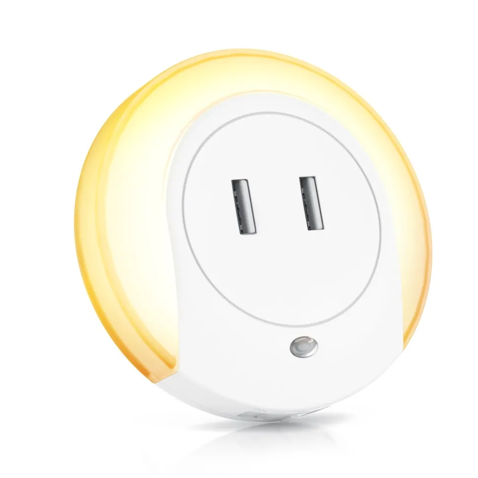 BEARWARE LED Nachtlicht, Warmweiß, Nachtlampe mit USB Ladefunktion, Helligkeits & Dämmerungssensor