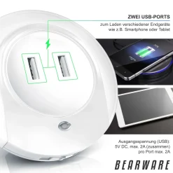 BEARWARE LED Nachtlicht, Warmweiß, Nachtlampe mit USB Ladefunktion, Helligkeits & Dämmerungssensor
