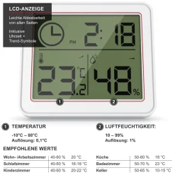 BEARWARE - Thermometer Hygrometer - Temperatur und Luftfeuchtigkeit - Uhrzeit - gut ablesbare LCD-Anzeige - Magnethalter, Aufhängeöse und Standfuß