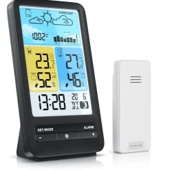 BEARWARE - Wetterstation Funk mit Farbdisplay und Außensensor - DCF Signal - DST - Innen und Außentemperatur - Temperaturwarnung Alarm Frostalarm