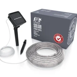 BEARWARE 2x LED-Lichterkette, Solar 10m warmweiß, Innen & Außen, Solarpanel mit Akku, 100 Leds, IP44
