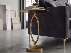 Beistelltisch Alu Gold 44cm Rund Wohnzimmertisch Couchtisch Anstelltisch Metall