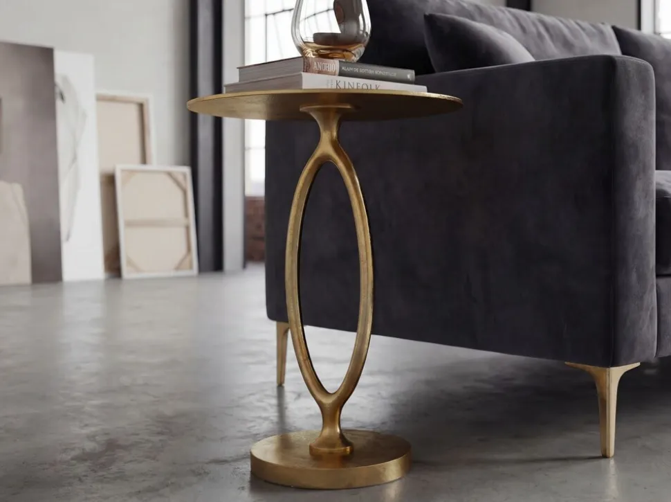 Beistelltisch Alu Gold 44cm Rund Wohnzimmertisch Couchtisch Anstelltisch Metall