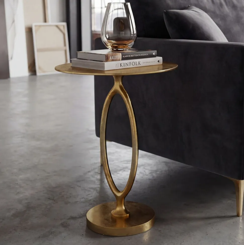 Beistelltisch Alu Gold 44cm Rund Wohnzimmertisch Couchtisch Anstelltisch Metall