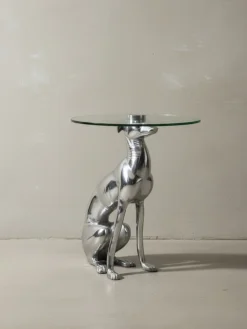 Beistelltisch – Aluminium Silber Figur Hund