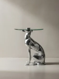 Beistelltisch – Aluminium Silber Figur Hund