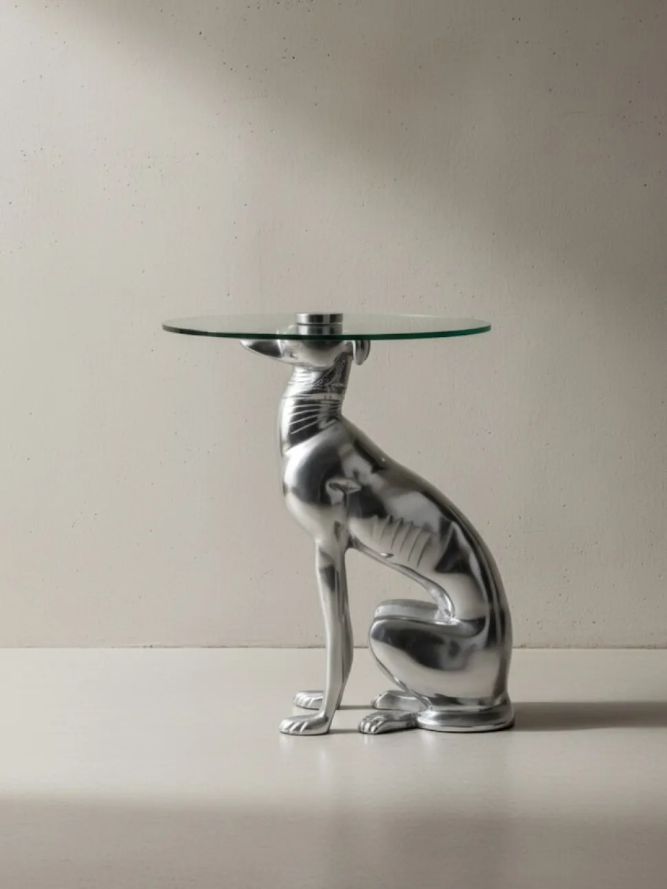 Beistelltisch – Aluminium Silber Figur Hund