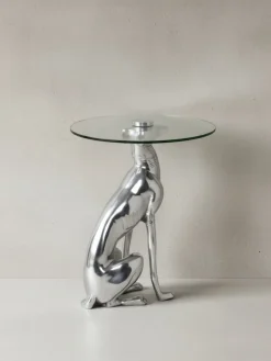 Beistelltisch – Aluminium Silber Figur Hund