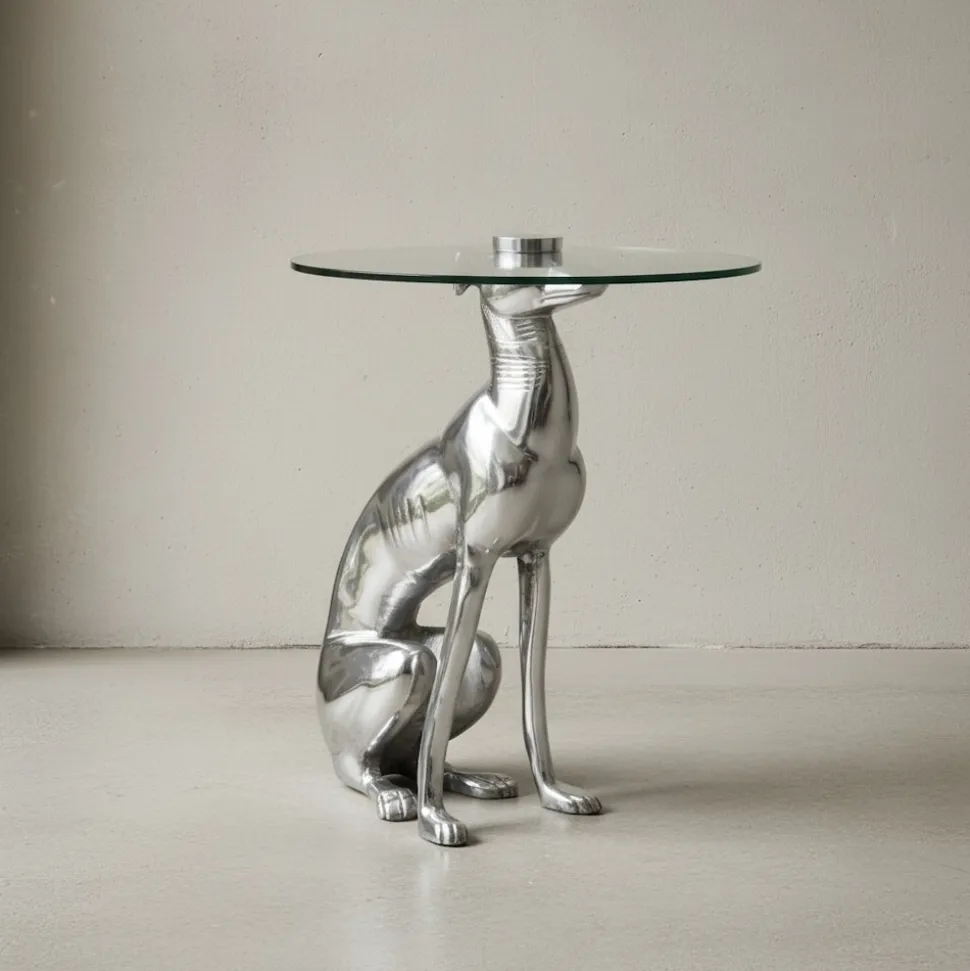 Beistelltisch – Aluminium Silber Figur Hund