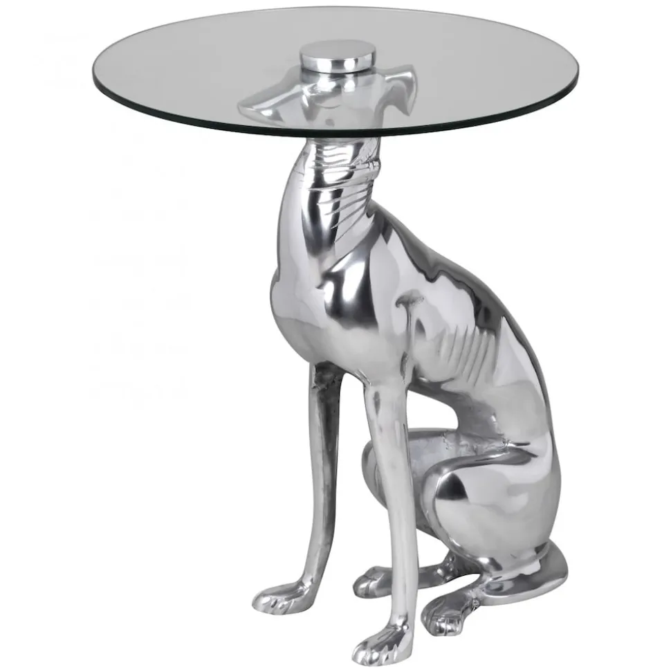 Beistelltisch – Aluminium Silber Figur Hund