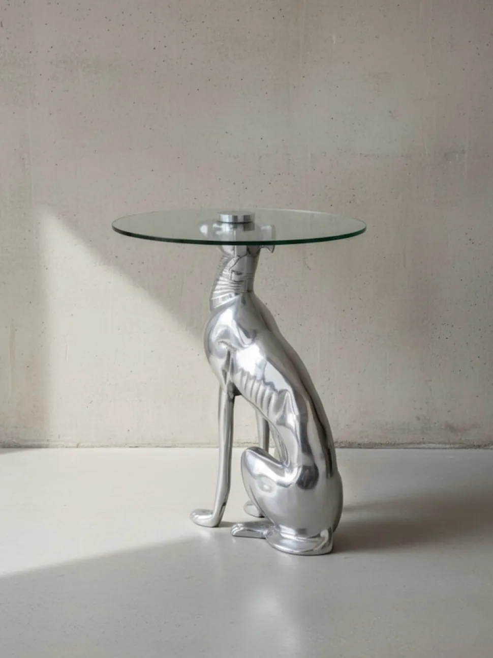 Beistelltisch – Aluminium Silber Figur Hund