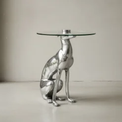 Beistelltisch – Aluminium Silber Figur Hund