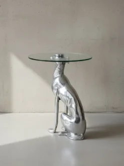 Beistelltisch – Aluminium Silber Figur Hund