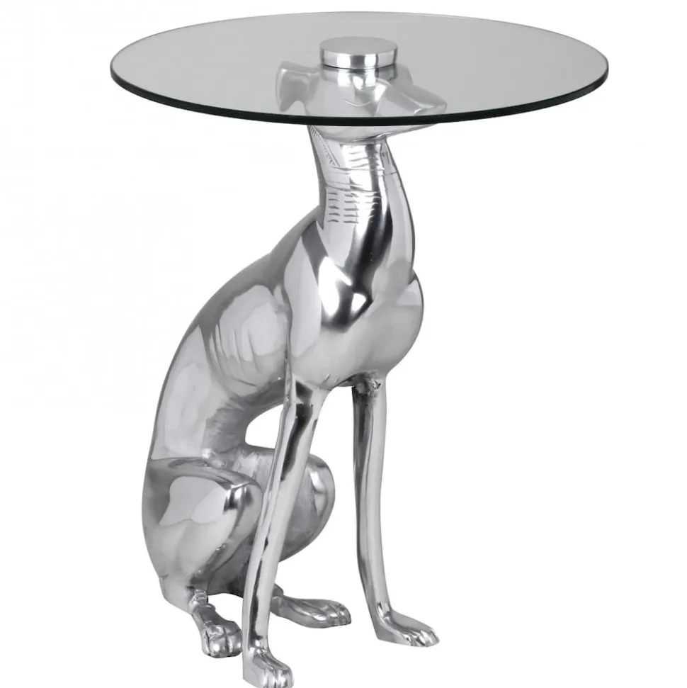 Beistelltisch – Aluminium Silber Figur Hund