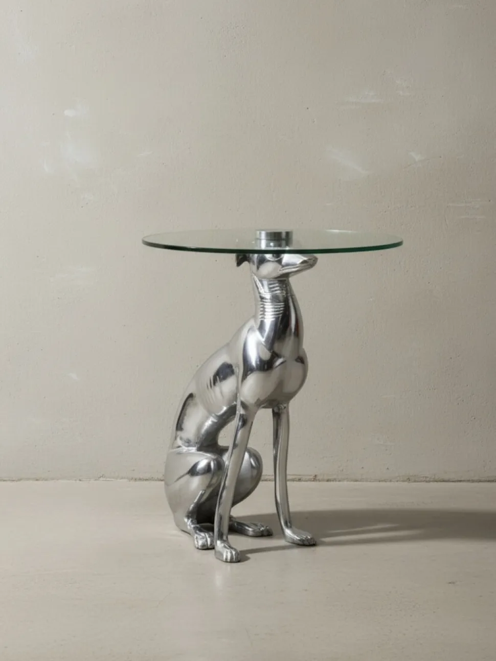 Beistelltisch – Aluminium Silber Figur Hund