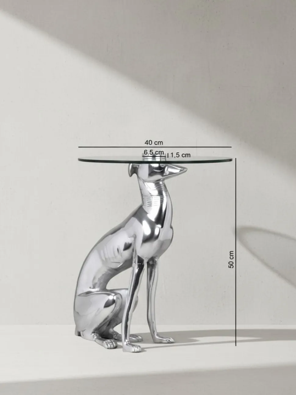 Beistelltisch – Aluminium Silber Figur Hund