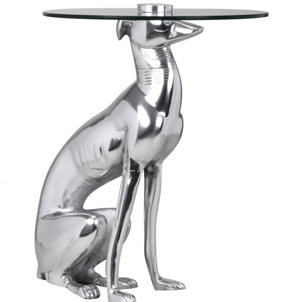 Beistelltisch – Aluminium Silber Figur Hund