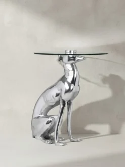 Beistelltisch – Aluminium Silber Figur Hund
