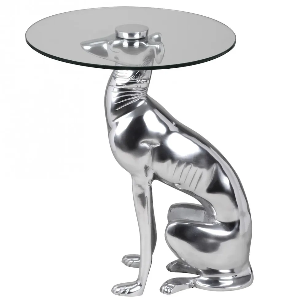 Beistelltisch – Aluminium Silber Figur Hund