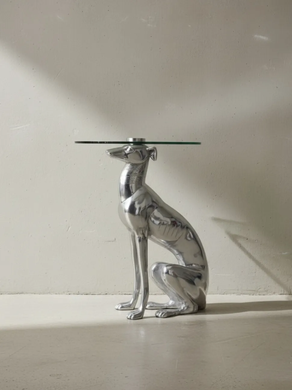 Beistelltisch – Aluminium Silber Figur Hund