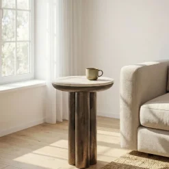 Beistelltisch 36cm mit Marmor Platte weiß Wohnzimmertisch Couchtisch Metall Rund
