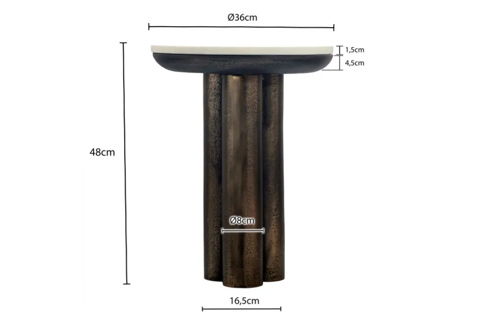 Beistelltisch 36cm mit Marmor Platte weiß Wohnzimmertisch Couchtisch Metall Rund