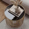 Beistelltisch 40cm Sofatisch Metall Glas Wohnzimmertisch Couchtisch Rund Gold