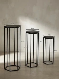 Beistelltische 3er Set Mango Massivholz mit Metallgestell sechseckig Schwarz