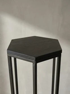 Beistelltische 3er Set Mango Massivholz mit Metallgestell sechseckig Schwarz