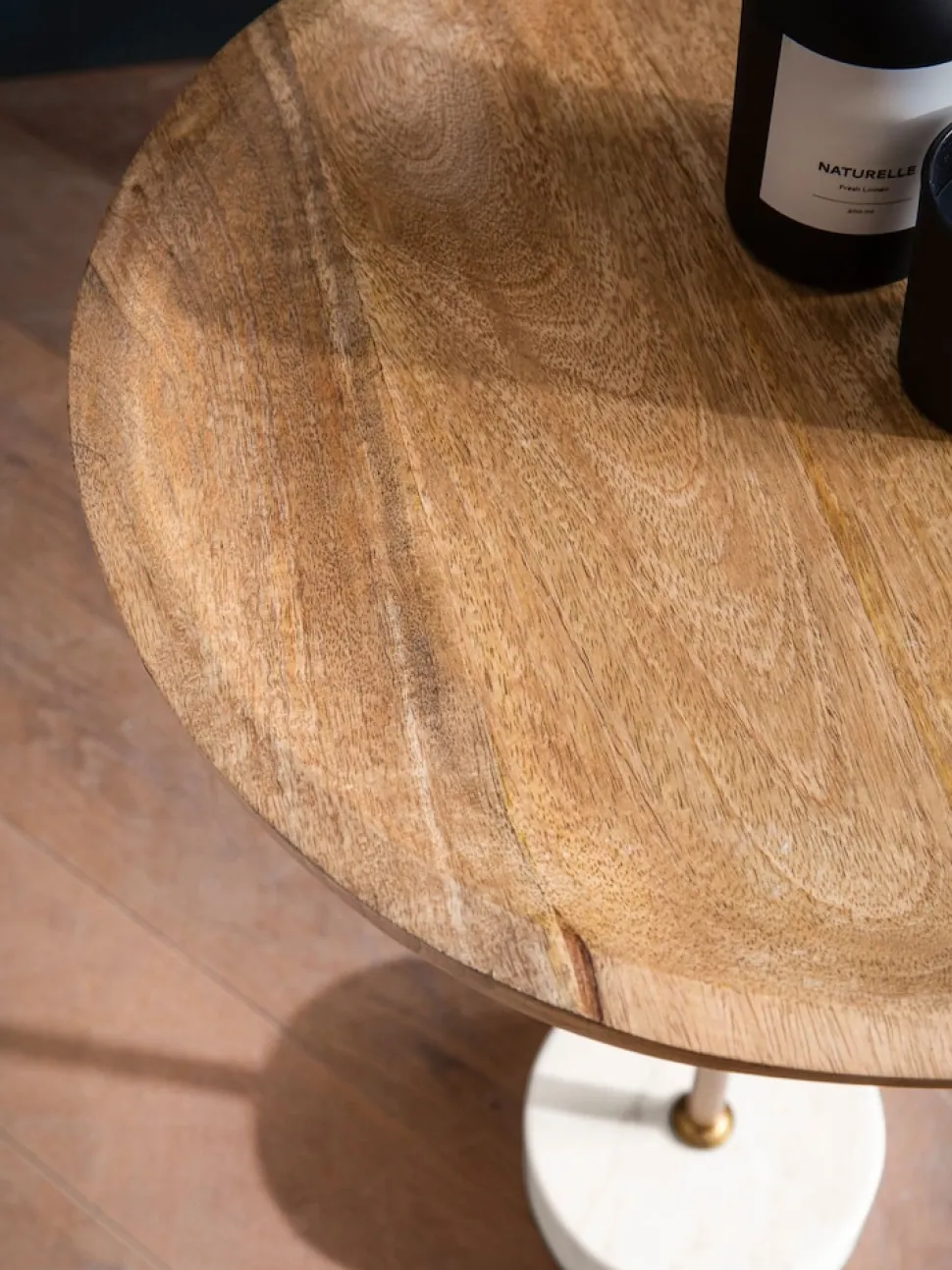 Beistelltisch FineBuy Anstelltisch Massivholz Marmor Ø 40 cm Wohnzimmertisch