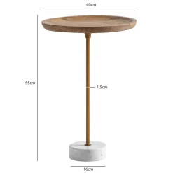 Beistelltisch FineBuy Anstelltisch Massivholz Marmor Ø 40 cm Wohnzimmertisch