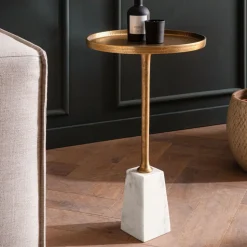 Beistelltisch FineBuy Echter Marmor Ø 34 cm Anstelltisch Wohnzimmertisch Rund